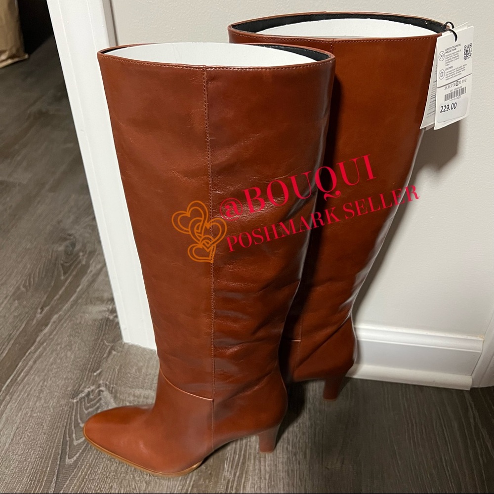 BLOGGERS FAV ZARA KNEE RISE HEELED LEATHER BOOTS - Picture 2 of 6